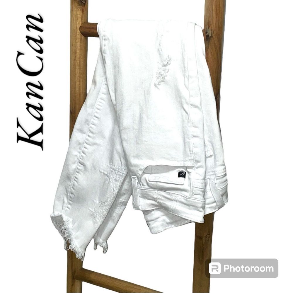 KanCan Estilo Distressed Raw Frayed Hem White Skinny Cropped Jeans Size 3/25
